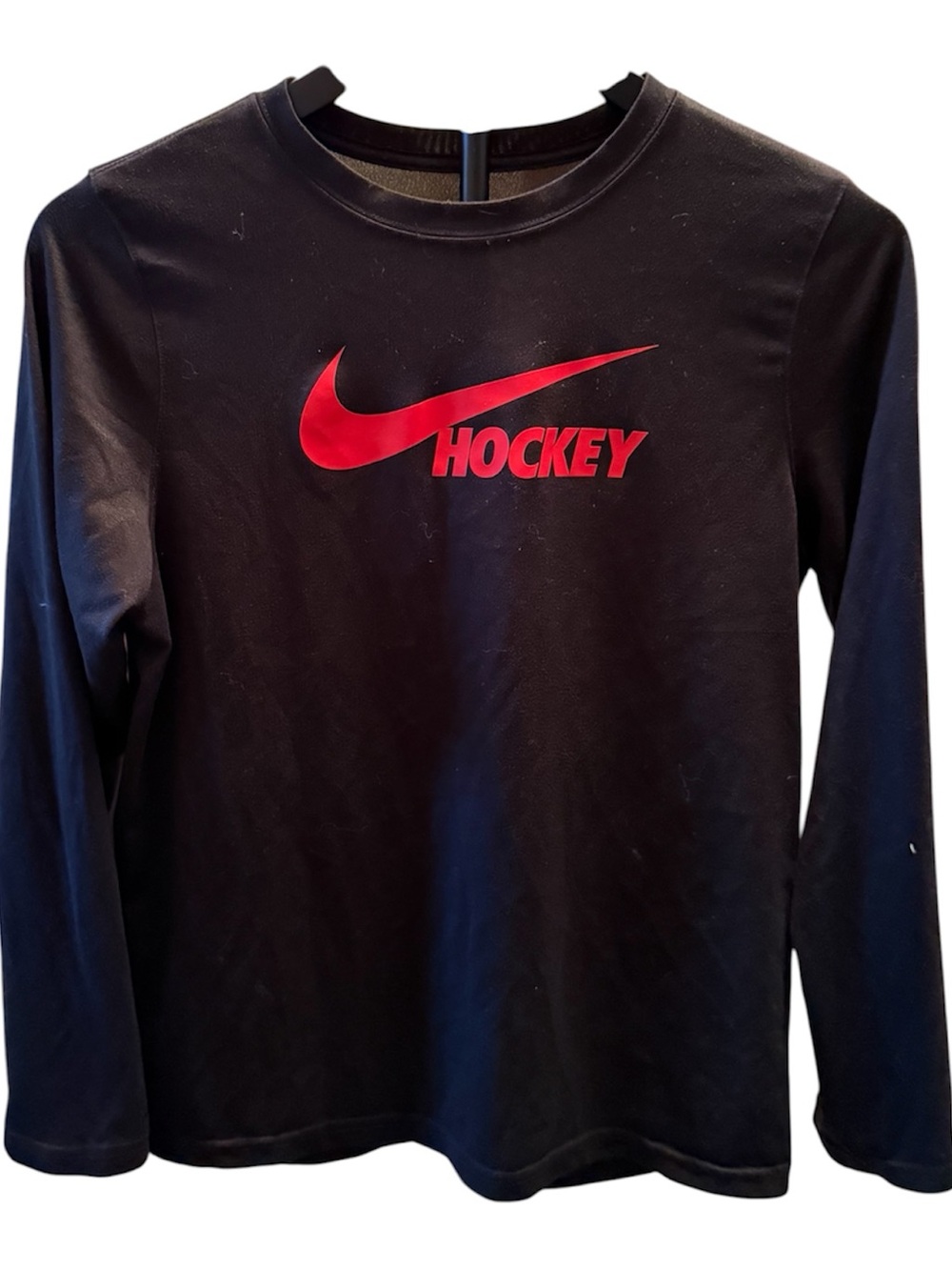 Nike Hockey Dri-FIT Long Sleeve Shirt Youth XL Black Red Logo